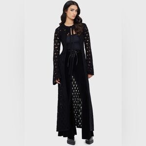 killstar nymeria long duster open cardigan bow tie size xs